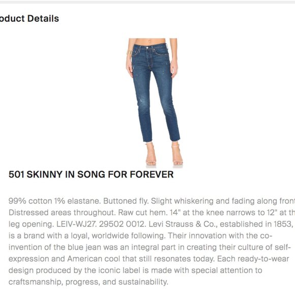 Levi's 501 High Waist Blue Jean Button Fly 99%Cotton in SONG FOR FOREVER 30w - Picture 5 of 13